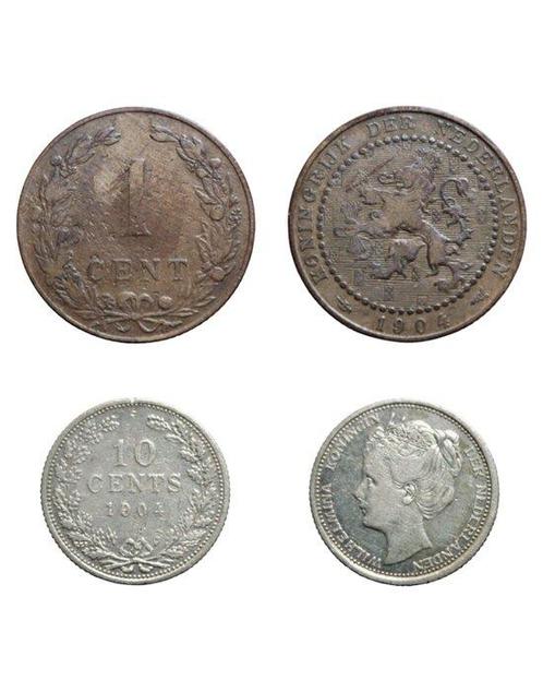 Nederland. Mixed lot of 1904 with 1 & 10 Cent (Silver &, Postzegels en Munten, Munten | Nederland