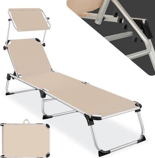 Tweedekans | tectake® Ligbed met Dak | Balkonligstoel van, Tuin en Terras, Tuinsets en Loungesets, Ophalen of Verzenden