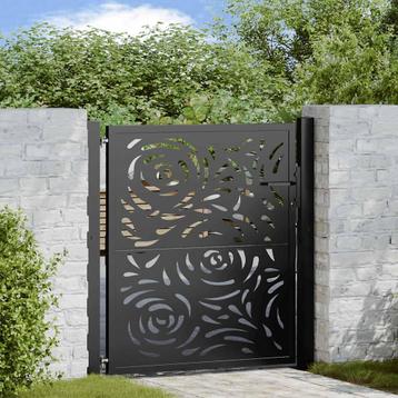 vidaXL Poort met vlamontwerp 105x106 cm staal zwart, Tuin en Terras, Tuinpoorten, Verzenden, Nieuw
