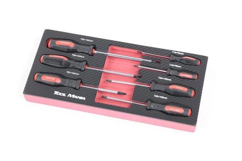 TM 7 Delige Torx Schroevendraaierset foam carbon look inlay, Auto diversen, Autogereedschap, Verzenden