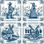 Hollands Blauw Borduurset 14CT op Wit Borduurstof, Verzenden, Nieuw