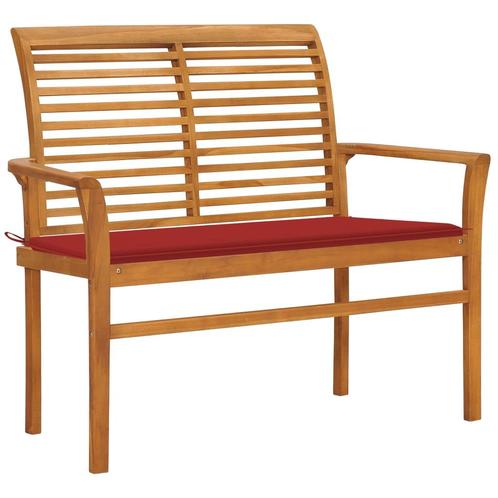 vidaXL Tuinbank met rood kussen 112 cm massief teakhout, Tuin en Terras, Tuinsets en Loungesets, Nieuw, Verzenden