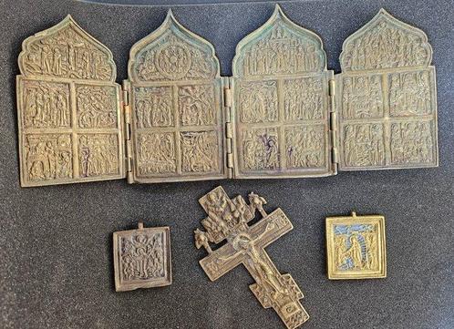 Icône de voyage - Crucifixion du Christ, Mère de Dieu Joie, Antiek en Kunst, Kunst | Niet-Westerse kunst