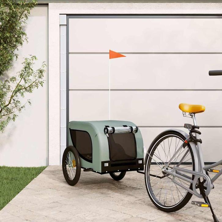 vidaXL Hondenfietstrailer oxford stof en ijzer grijs en, Dieren en Toebehoren, Overige Dieren-accessoires, Nieuw, Verzenden