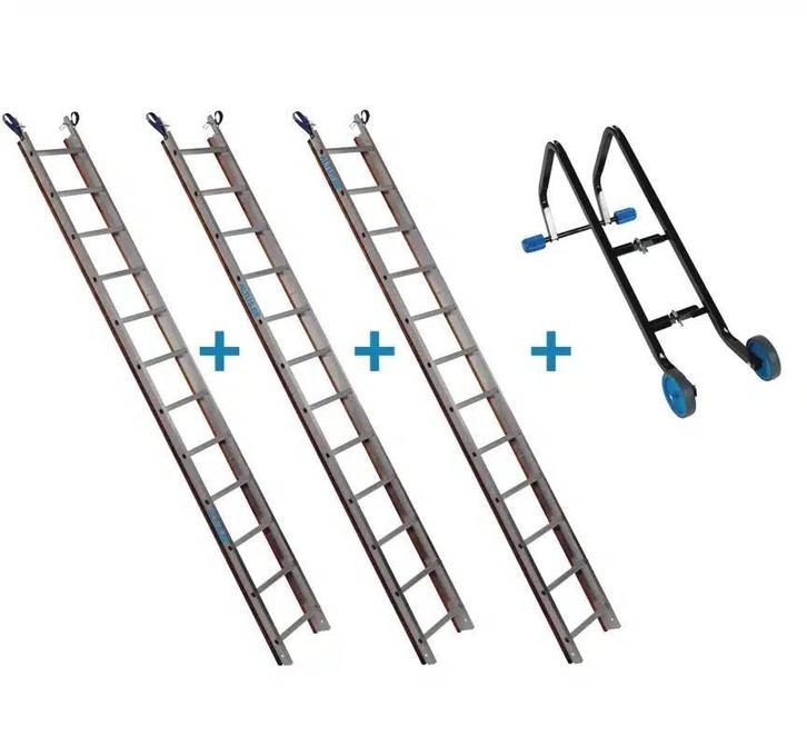 Solide dakladderset met nokhaak 9m, Doe-het-zelf en Bouw, Ladders en Trappen, Ladder, Nieuw, 4 meter of meer, Ophalen of Verzenden