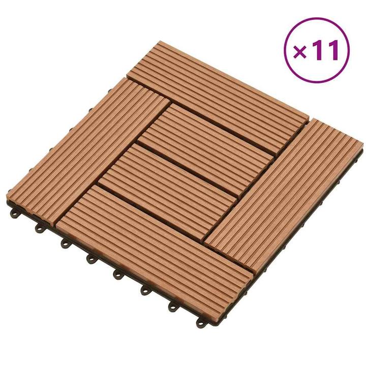 vidaXL Terrastegels 11 stuks 30 x 30 cm WPC 1 m2 bruin, Doe-het-zelf en Bouw, Vloerdelen en Plavuizen, Nieuw, Verzenden