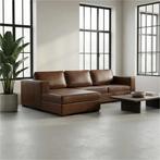 Leren hoekbank Fine - 2,5 zits arm rechts + longchair links, 250 tot 300 cm, Nieuw, Ophalen of Verzenden, Modern