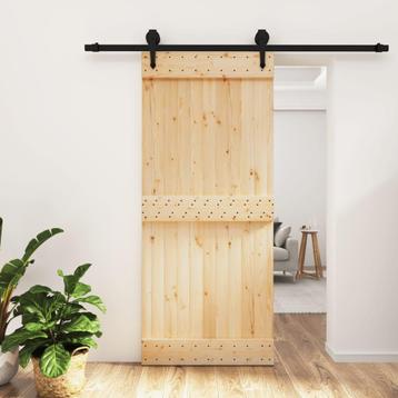 vidaXL Schuifdeur met beslag 90x210 cm massief grenenhout, Doe-het-zelf en Bouw, Deuren en Vliegenramen, Verzenden, Nieuw