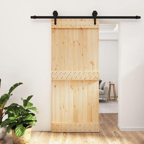vidaXL Schuifdeur met beslag 90x210 cm massief grenenhout, Doe-het-zelf en Bouw, Deuren en Vliegenramen, Nieuw, Verzenden