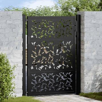 vidaXL Poort met bladontwerp 105x130 cm staal zwart, Tuin en Terras, Tuinpoorten, Verzenden, Nieuw