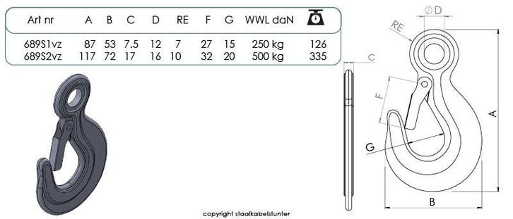 Hefhaak metaal met veiligheidsclip - 90mm - 250kg, Tuin en Terras, Overige Tuin en Terras, Verzenden