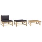 vidaXL 3-delige Loungeset met donkergrijze kussens bamboe, Tuin en Terras, Verzenden, Nieuw