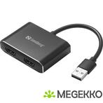 Sandberg 134-35 video kabel adapter USB Type-A 2 x HDMI, Nieuw, Verzenden