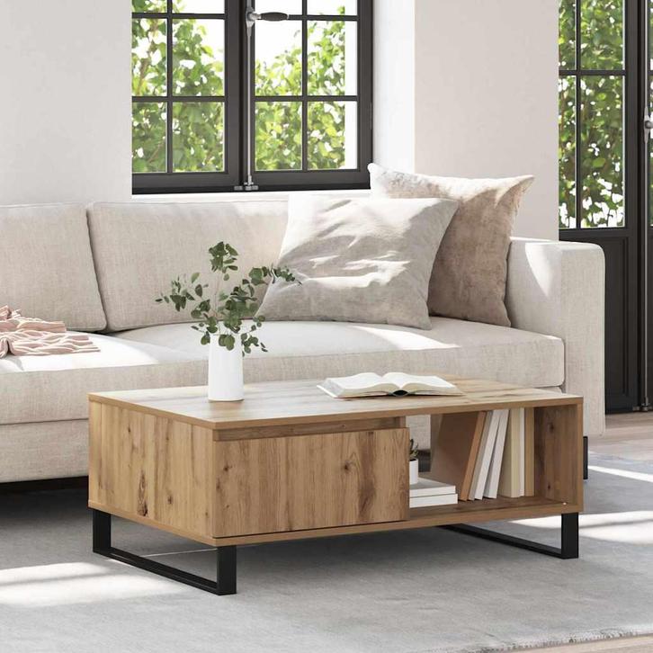 vidaXL Salontafel Artisan Eiken 90 x 60 x 35 cm Bewerkt hout, Huis en Inrichting, Tafels | Salontafels, Nieuw, Verzenden
