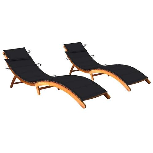 vidaXL Ligbedden 2 st met kussens massief acaciahout, Tuin en Terras, Ligbedden, Nieuw, Verzenden