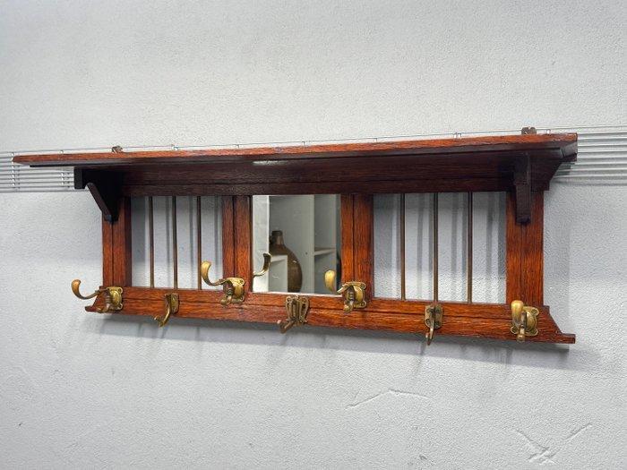Kapstok met spiegel - Kapstok - Hout, Messing, Antiek en Kunst, Curiosa en Brocante