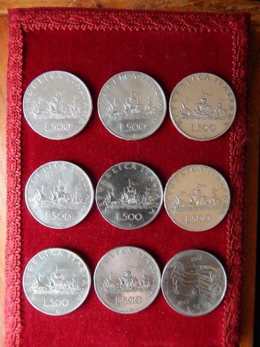 Italië. 500 Lire argento (9 monete) (Zonder minimumprijs), Postzegels en Munten, Munten | Europa | Niet-Euromunten