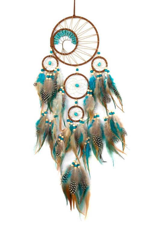 Dromenvanger Blauw Bruin Dreamcatcher Veren Macramé Bohemian, Hobby en Vrije tijd, Feestartikelen, Nieuw, Ophalen of Verzenden