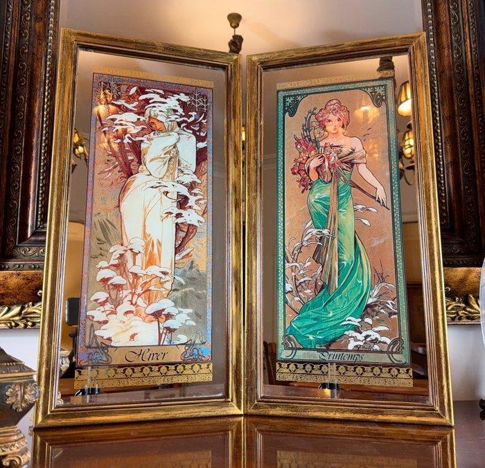 Mucha, Alphonse (après) - Wandspiegel (2)- Lente en Winter -, Antiek en Kunst, Curiosa en Brocante