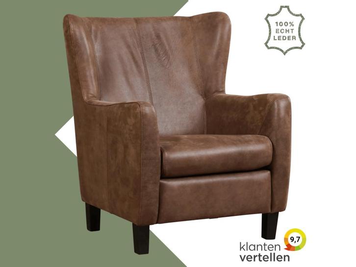 Leren fauteuil Hug, Huis en Inrichting, Fauteuils, 75 tot 100 cm, 75 tot 100 cm, Nieuw, Leer, Ophalen of Verzenden