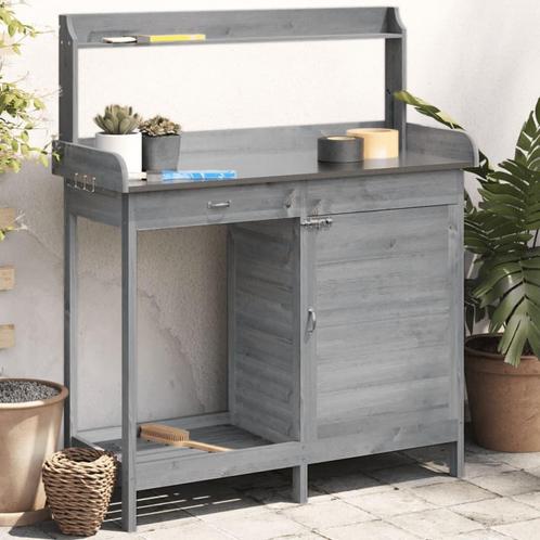 vidaXL Oppottafel met kast 110,5x45x124,5 cm massief, Jardin & Terrasse, Bacs à fleurs & Jardinières, Envoi