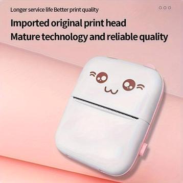Mini fotoprinter zwartwit labelprinter labelmaker roze met