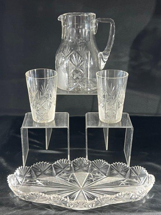 Drinkservies (4) - Kristal - Set schenkkan, glazen, Antiek en Kunst, Antiek | Glaswerk en Kristal
