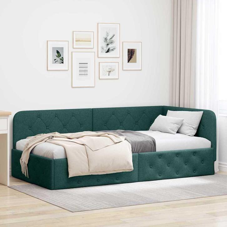 vidaXL Hoek Bed Frame met hoofdeinde Donkergroen 90 x 200 cm, Huis en Inrichting, Slaapkamer | Bedden, Nieuw, Verzenden