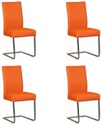 Set van 4 Oranje leren   - poot vierkant inox - Toledo Leer, Huis en Inrichting, Nieuw, Vier, Modern, Leer