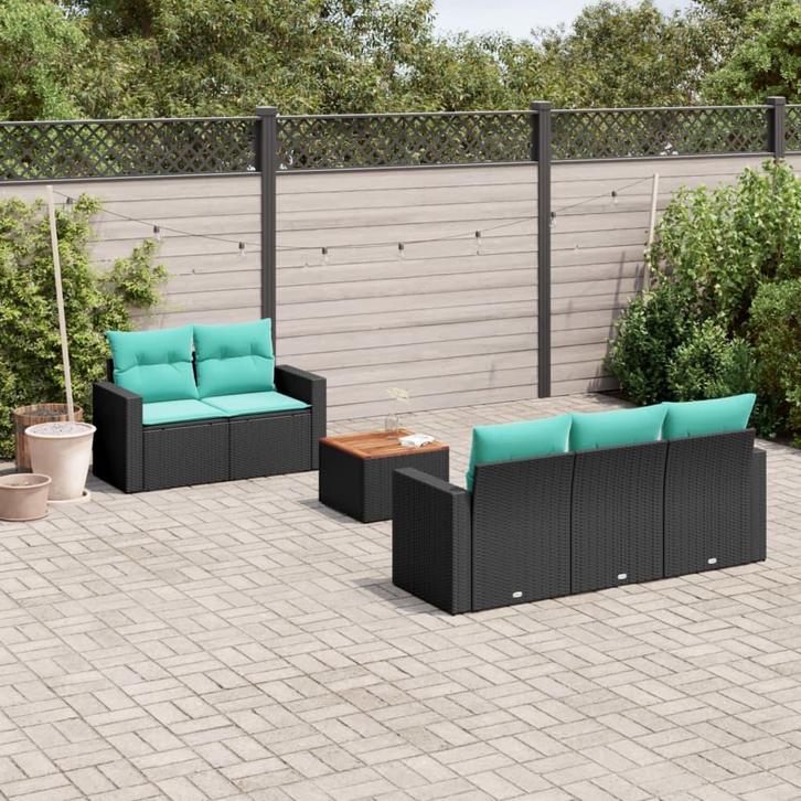 vidaXL 6-delige Loungeset met kussens poly rattan zwart, Tuin en Terras, Tuinsets en Loungesets, Loungeset, Nieuw, Verzenden