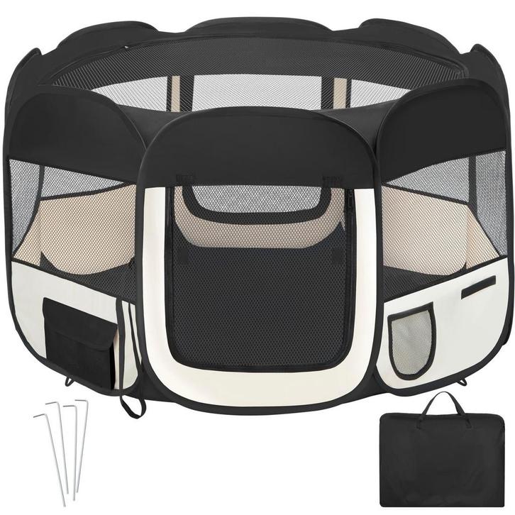tectake Puppyren van polyester incl. draagtas - zwart, Dieren en Toebehoren, Hondenhokken, Verzenden