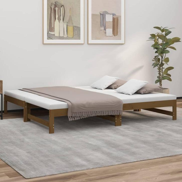 vidaXL Slaapbank uitschuifbaar grenenhout honingbruin, Huis en Inrichting, Slaapkamer | Bedden, Nieuw, Verzenden