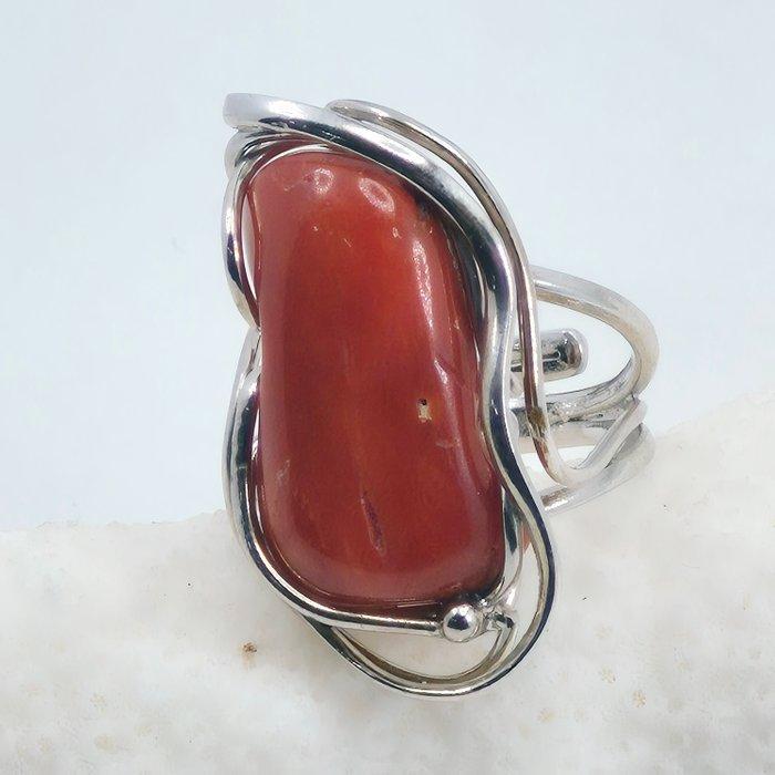 Bloedkoraal - Zilver - Ring - Middellandse Zee Koralen, Antiek en Kunst, Curiosa en Brocante