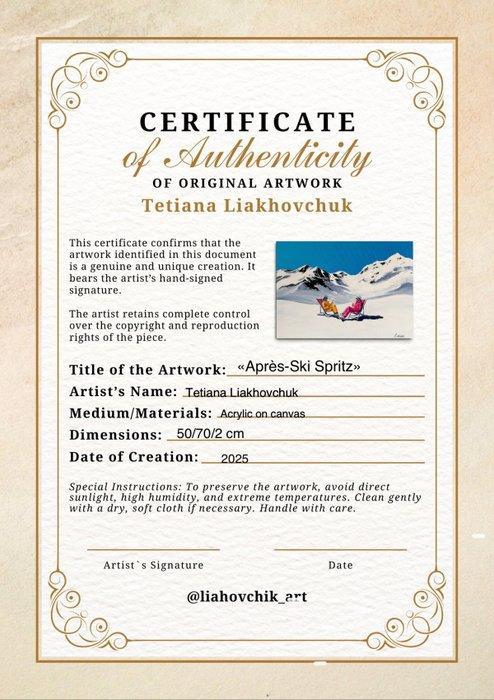 Tetiana Liakhovchuk - «Après-Ski Spritz», Antiquités & Art, Art | Peinture | Moderne