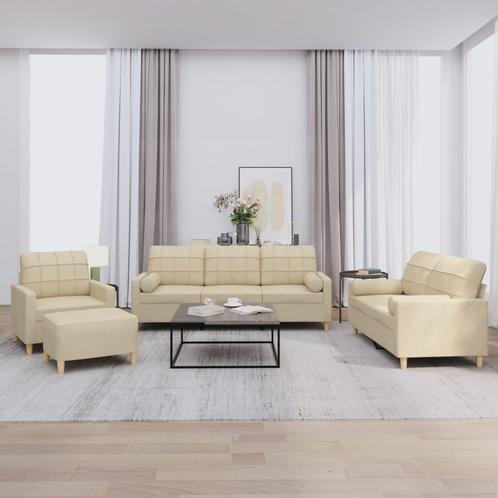 vidaXL 4-delige Loungeset met kussens stof crèmekleurig, Huis en Inrichting, Zetels | Zetels, Nieuw, Verzenden