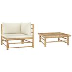 vidaXL 2-delige Loungeset met crèmewitte kussens bamboe, Tuin en Terras, Verzenden, Nieuw