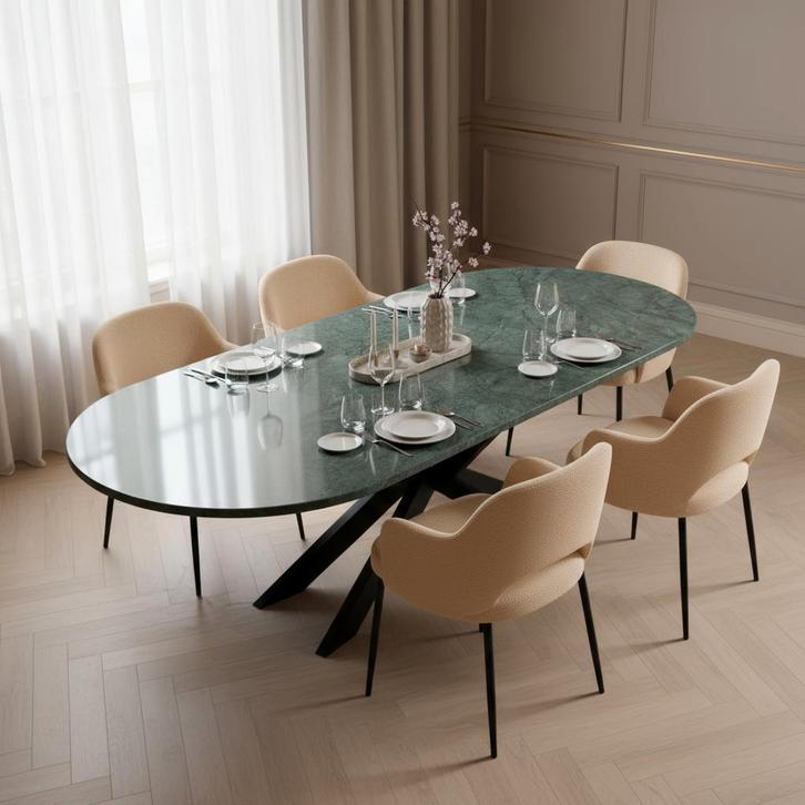 Green Marble Eetkamertafel  Plat Ovaal 200x100, Huis en Inrichting, Tafels | Eettafels
