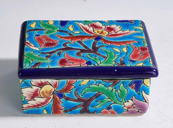 La Faïencerie de Longwy - Schaal - Dekselschaal met floraal, Antiquités & Art, Antiquités | Verre & Cristal