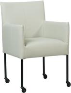Crème leren moderne kuipstoel - poot rond zwart met wiel -, Huis en Inrichting, Stoelen, Nieuw, Leer, Ophalen of Verzenden, Eén
