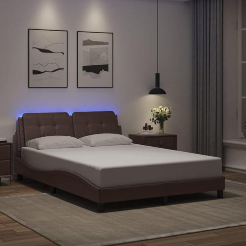 vidaXL Bedframe met LED-verlichting kunstleer bruin 140x200, Huis en Inrichting, Slaapkamer | Bedden, Nieuw, Verzenden