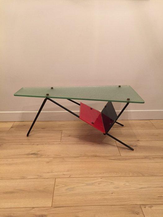 Salontafel - Glas - Basis van gelakt zwart metaal en blad, Antiek en Kunst, Kunst | Designobjecten