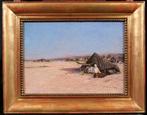 Victor Coste - Orientalist landscape at camp, Antiek en Kunst, Kunst | Schilderijen | Klassiek