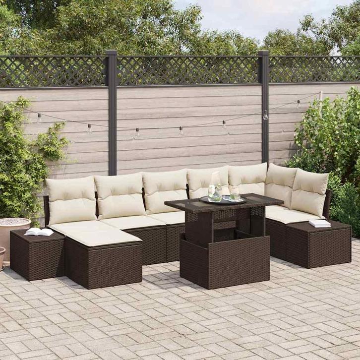 vidaXL Tuinbank Set met kussen 8 pcs Bruin en crème, Tuin en Terras, Tuinsets en Loungesets, Nieuw, Verzenden