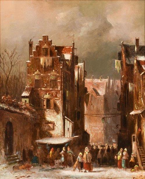 Charles Leickert (1816 – 1907) - City street, Antiquités & Art, Art | Peinture | Classique