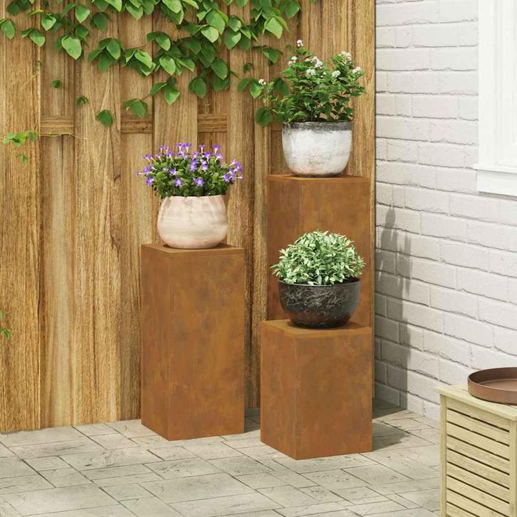 vidaXL Plantenstand 3 pcs Roestig Cortenstaal, Tuin en Terras, Bloembakken en Plantenbakken, Nieuw, Verzenden