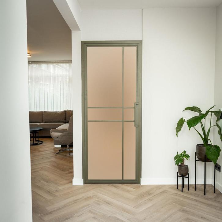 Stalen Binnendeur Olijfgroen 6 Vlaks Mat glas Luxe design, Doe-het-zelf en Bouw, Deuren en Vliegenramen, Nieuw, Metaal, Binnendeur
