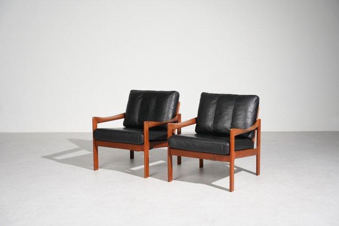 Niels Eilersen - Illum Wikkelso - Fauteuil (2) - Teck, Cuir, Antiek en Kunst, Kunst | Designobjecten