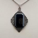 Zilver, Grote Art Deco, Hematiet - Ketting met hanger - +
