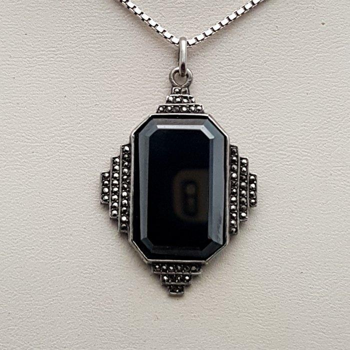 Zilver, Grote Art Deco, Hematiet - Ketting met hanger - +, Antiquités & Art, Art | Objets design