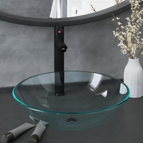 vidaXL Wastafel met kraan en pop-up afvoer gehard glas, Doe-het-zelf en Bouw, Sanitair, Nieuw, Verzenden